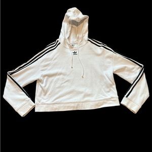 Adidas: White Cropped Hoodie